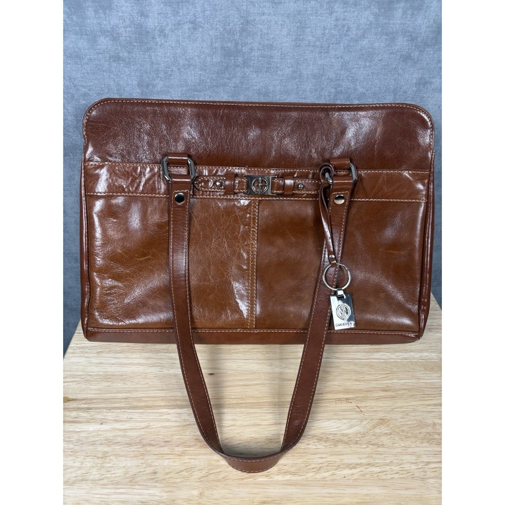 Giani Bernini Brown Genuine Leather Laptop Tote Work Bag Organizer 15" EUC